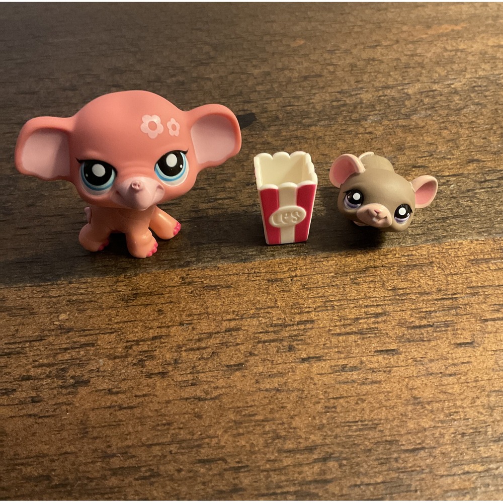 Hasbro Littlest Pet Shop Pink Elephant 1809 & Mouse 1808 Retired Collector Pets